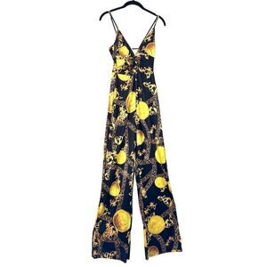 Soho Chic Keyhole Coin Print Sleeveless Black Gold One Piece Jumpsuit Size Small